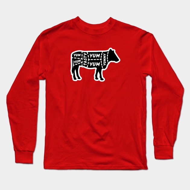 Tasty Cow – Butchers Beef Cuts Long Sleeve T-Shirt by BadgerDesignz